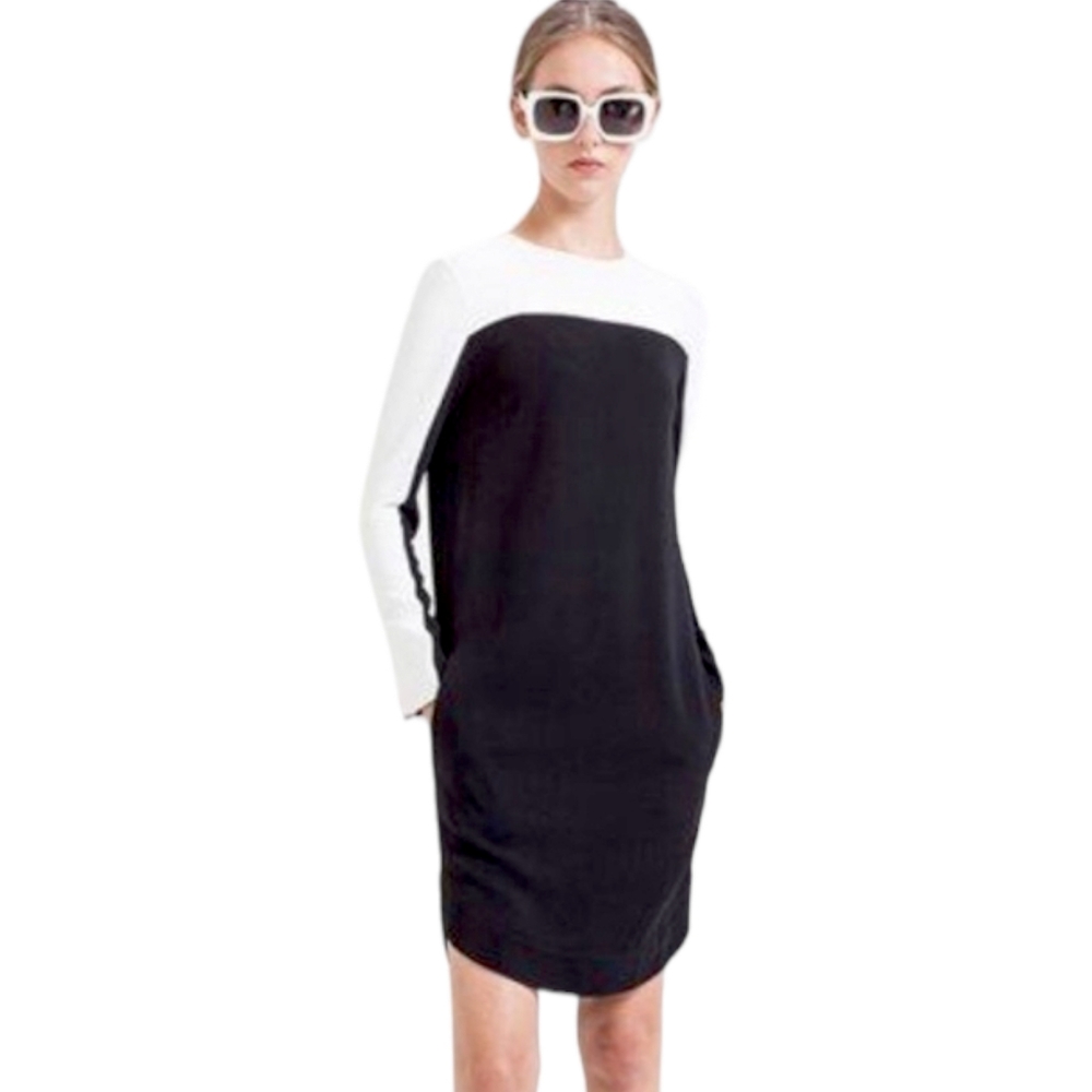 AKRIS PUNTO Colorblock Long Sleeve Shift Mod Long Sleeve Black Mini Dress 8M
